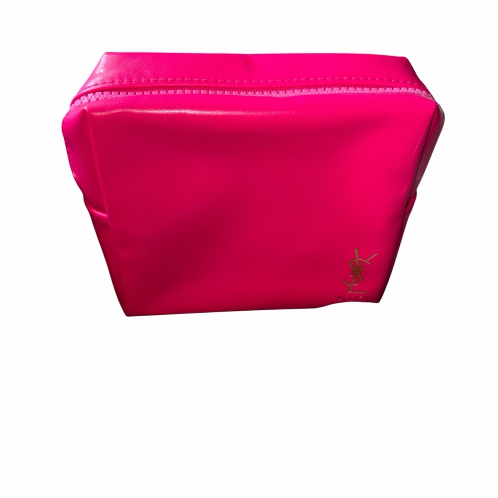 Yves Saint Laurent Hot Pink Cosmetic Pouch with Gold YSL Logo